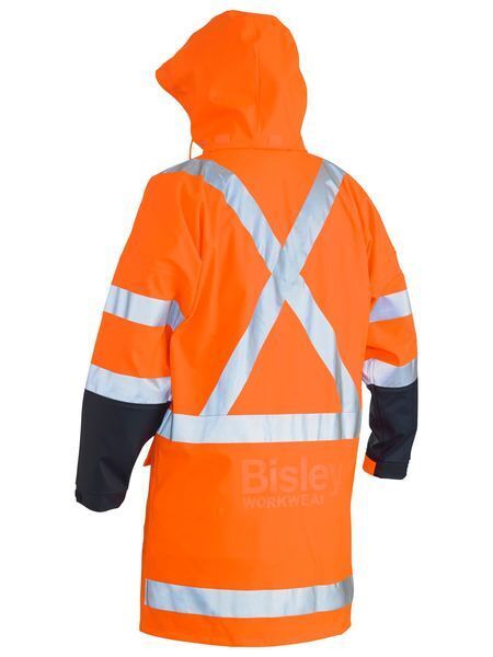 3M TAPED HI VIS STRETCH PU RAIN COAT WITH CONCEALED HOOD AND X