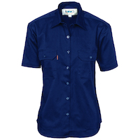 LADIES COTTON DRILL WORK SHIRT - SHORT SLEEVE