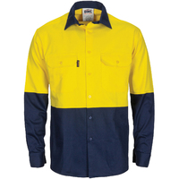 HIVIS L/W COOL-BREEZE T2 VERTICAL VENTED COTTON SHIRT WITH GUSSET SLEEVES - LONG SLEEVE