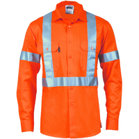 HIVIS COOL-BREEZE COTTON SHIRT WITH BACK & ADDITIONAL 3M R/TAPE ON TAIL - LONG SLEEVE