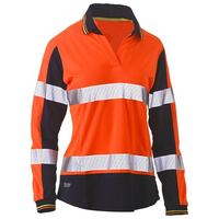 WOMENS LONG SLEEVE TAPED TWO TONE HI VIS V-NECK POLO