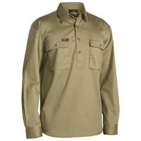 CLOSED FRONT COTTON DRILL SHIRT LONG SLEEVE