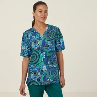 NNT CATRFR Polyester Print Warlu Indigenous Scrub Top