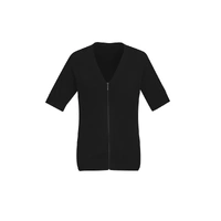 Biz Care CK962LC Womens Zip Front Short Sleeve Knit Cardigan