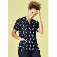 Biz Care CST152LS Womens Easter V-Neck Short Sleeve Scrub Top