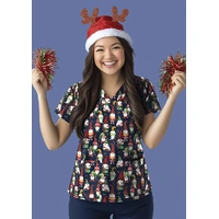 Biz Care CST546LS Womens Christmas V-Neck Short Sleeve Scrub Top