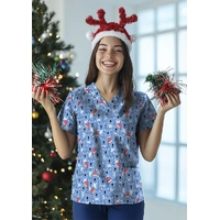 Biz Care CST547LS Womens Christmas V-Neck Short Sleeve Scrub Top
