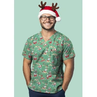 Biz Care CST547US Unisex Christmas V-Neck Short Sleeve Scrub Top