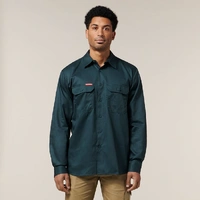 Hard Yakka Y07500 Long Sleeve Open Front Cotton Drill Work Shirt