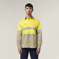 Hard Yakka Y07940 Core Hi-Vis Long Sleeve 2 Tone Taped Vented Cotton Shirt
