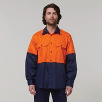 Hard Yakka Y07950 Core Hi-Vis Long Sleeve 2 Tone Vented Cotton Shirt