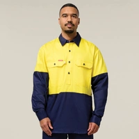 Hard Yakka Y07984 Hi-Vis 2 Tone Closed Front Long Sleeve Shirt with Gusset