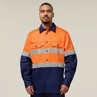 Hard Yakka Y07990 Hi-Vis 2 Tone Long Sleeve Taped Cotton Drill Shirt