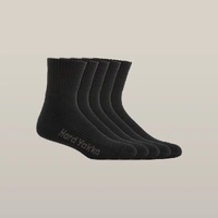 Hard Yakka Y20012-BLA-7-12 Core Cotton Rich Padded Quarter Crew Sock - 5 Pack BLACK 7-12